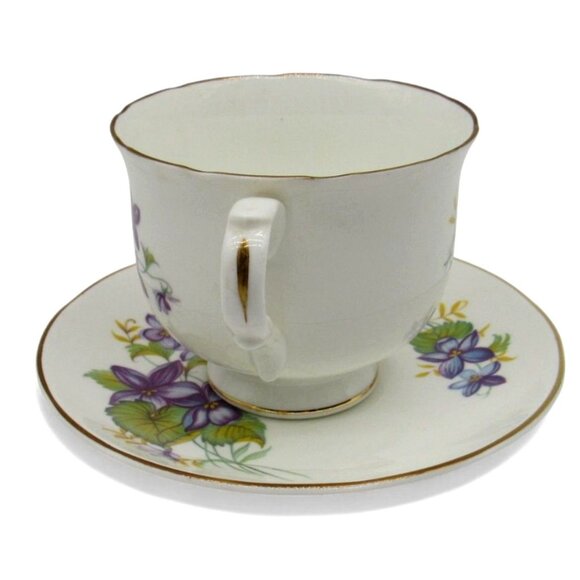 SADLER WELLINGTON Teacup And Saucer Purple Floral Gold Rim Made In England - Picture 4 of 11